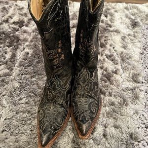 Corral Womens 9M Cowboy Boots Black Lizard Inlay Western Snip Toe C2108
